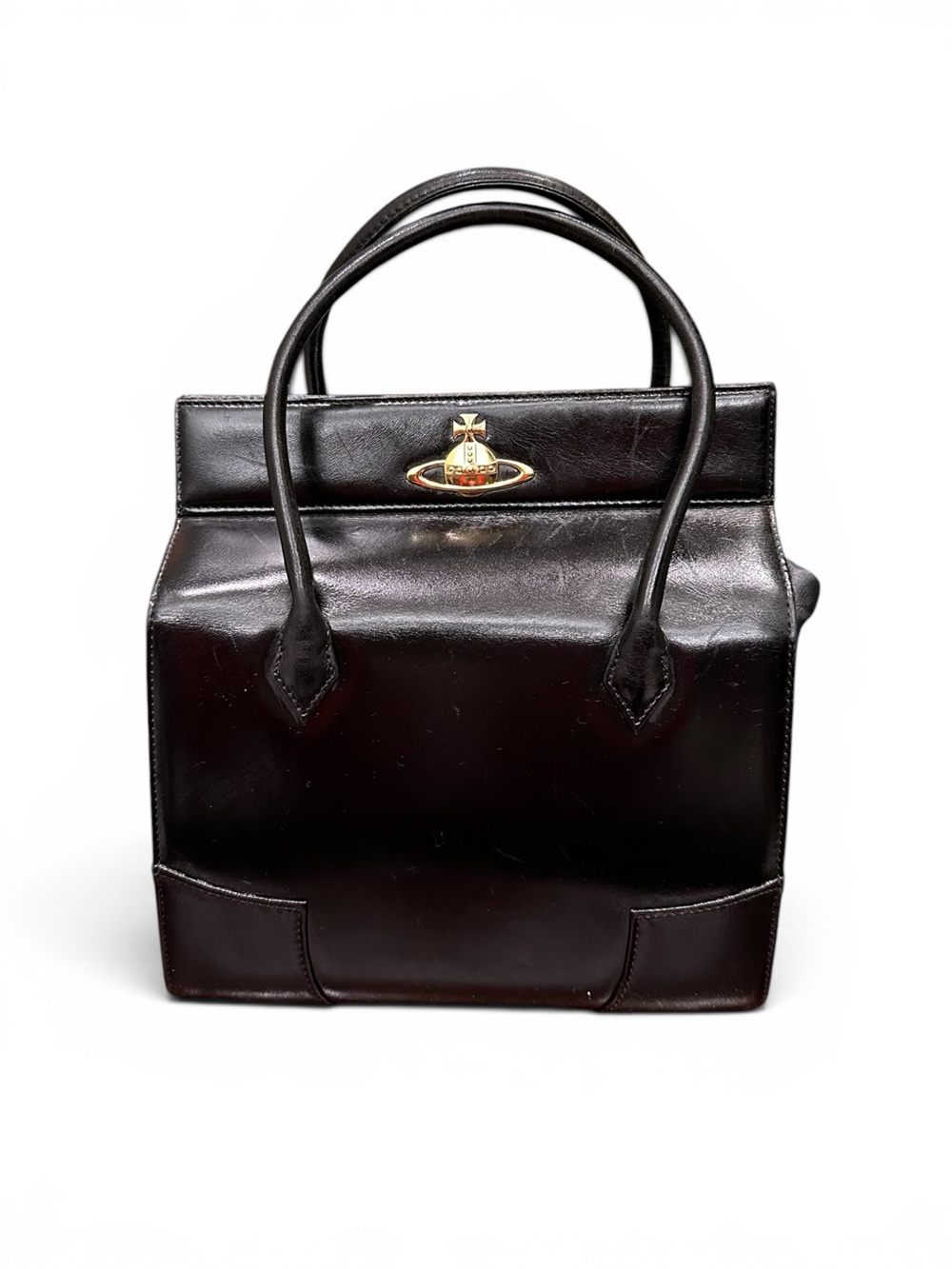 Vivienne Westwood Vintage Black Leather Orb Top Handle Bag | Japanese Exclusive